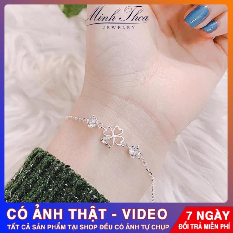 Lắc tay bạc đẹp, vòng tay bạc nguyên chất cỏ 4 lá may mắn Tuấn Thoan JEWELRY