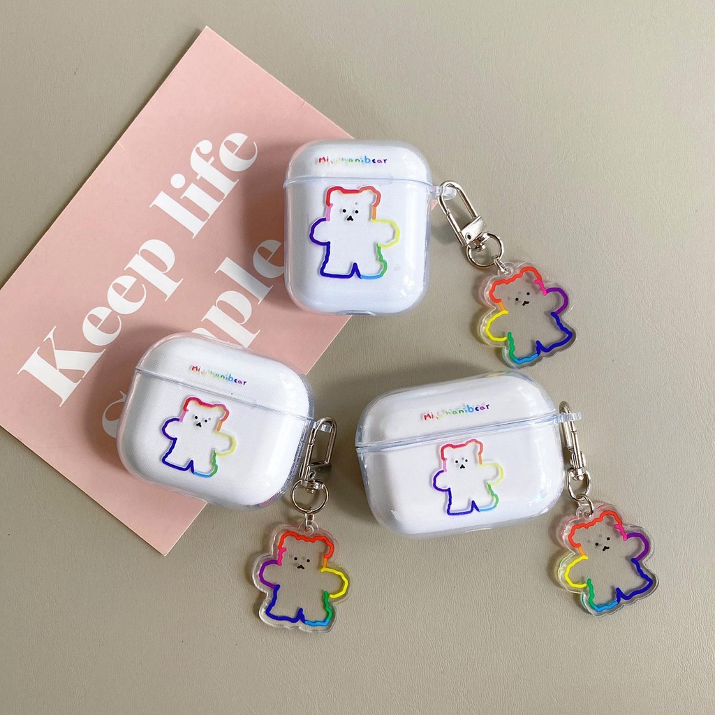 Vỏ Bảo Vệ Hộp Sạc Tai nghe không dây AirPods 1 2 pro 3 2021 gen3 Bằng Silicon Tpu Mềm Họa Tiết Gấu Cầu Vồng Hoạt Hình