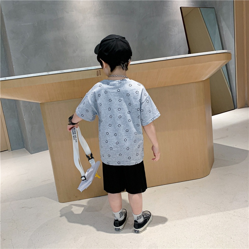 Áo thun bé trai ngắn tay cotton in hình mặt cười cá tính cho bé đi học đi chơi AO22033