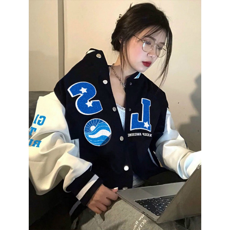 Áo Khoác Nữ Bomber LS Phong Cách Bóng Chày Chất Nỉ Thoáng Mát Form Rộng Che Nắng Thoải Mái Vận Động NEW UNISEX