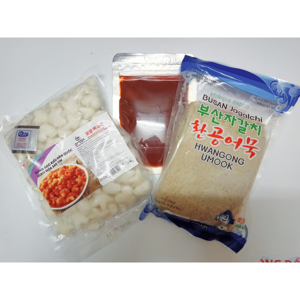 COMBO 500G BÁNH GẠO HOA SAO TIM + 450G CHẢ CÁ HÀN QUỐC+100G SỐT HÀN QUỐC
