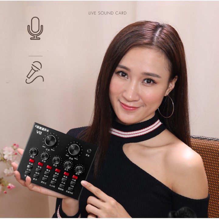 [MÃ ELHACE GIẢM 4% ĐƠN 300K] SOUND CARD THU ÂM HÁT KARAOKE V8 AUTO TUNE