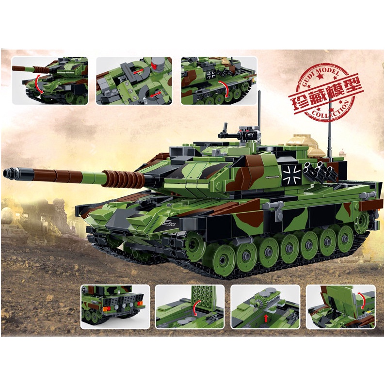 （CÓ SẴN) Bộ đồ chơi lắp ráp mô hình xe tănk gudi 6105 leopard 2A6 german main battle tank