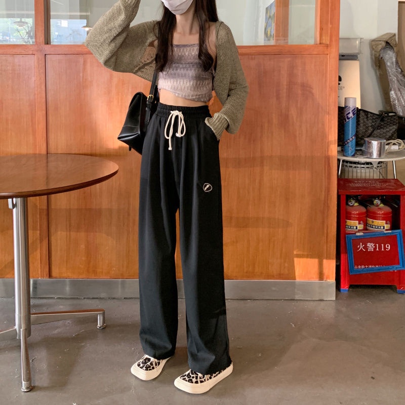 Quần thể thao lưng cao ống rộng thiết kế mới kiểu dáng đơn giản thời trang cho nữ