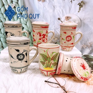 Ly Sứ,cốc Sứ ☕ Gốm Sứ Bát Tràng ☕ Cốc Tách Lọc Trà Vẽ Đáy Tròn Cao Cấp Decor Gomphuquy