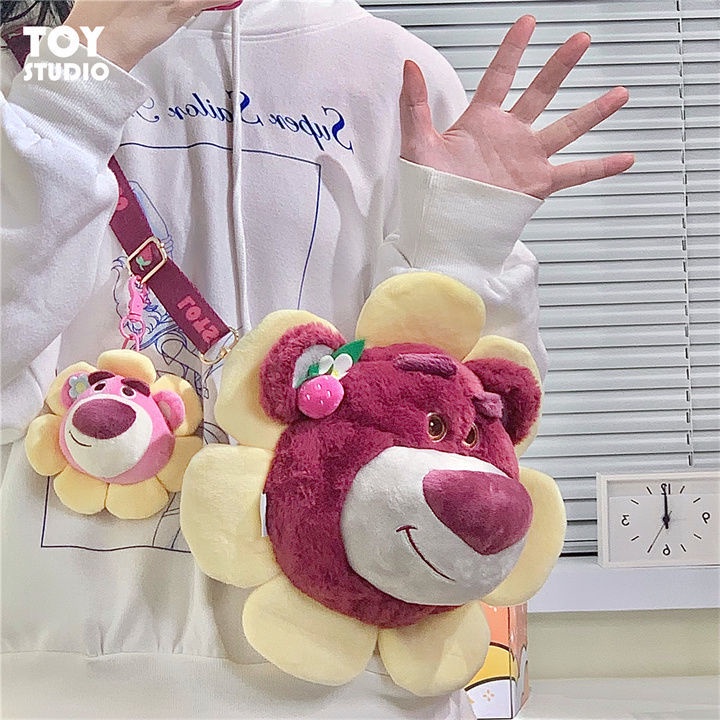 Túi Đeo Chéo mini Kiểu Hoạt Hình Gấu/Hoa/Dâu Tây Nhồi Bông Dễ Thương