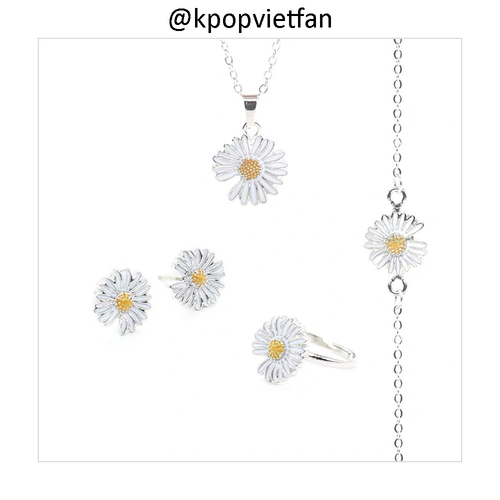 Set lắc tay, vòng cổ, khuyên, nhẫn hoa cúc Daisy