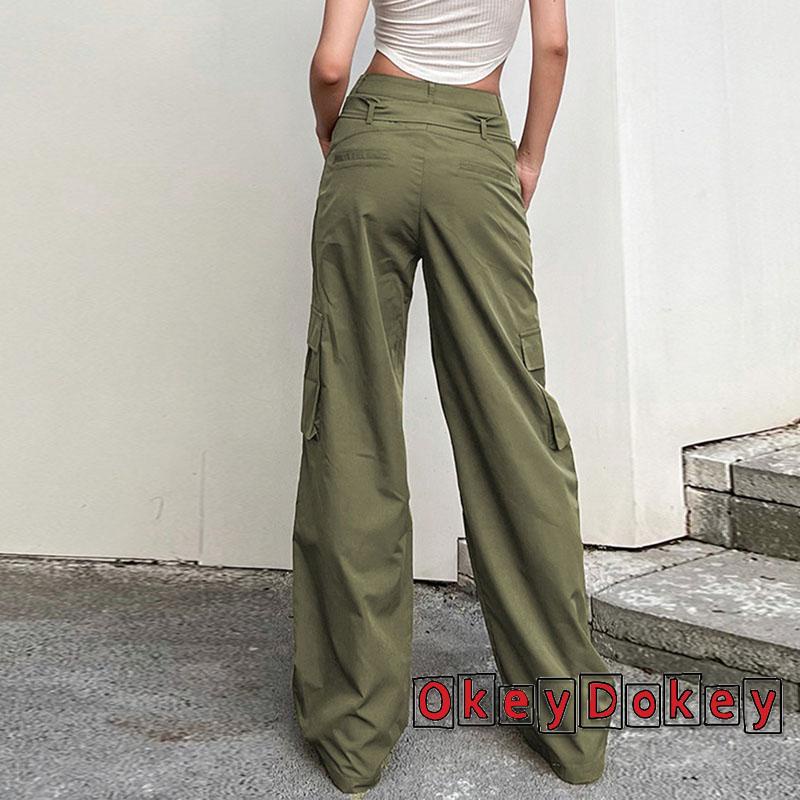 Quần Dài Lưng Cao Ống Đứng Màu Trơn Phối Túi Thời Trang Cho Nữ