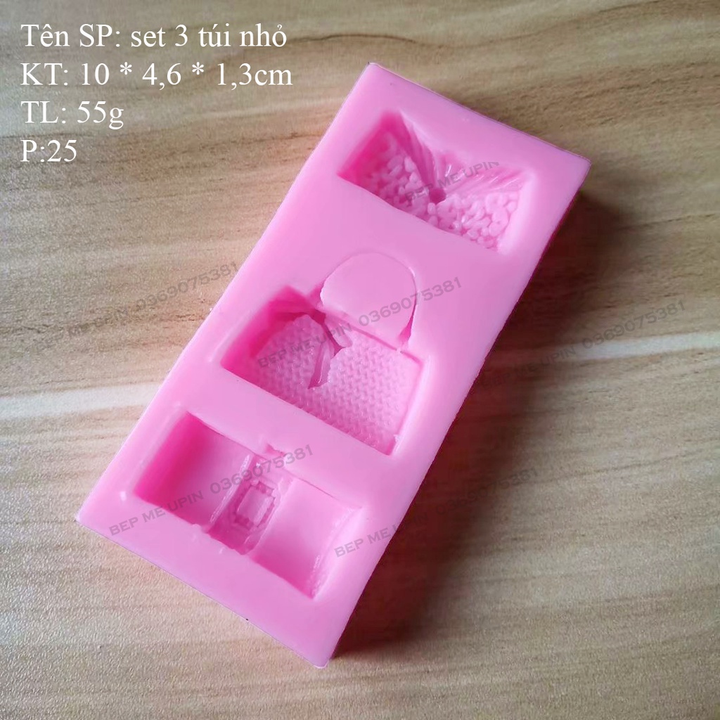 Khuôn Silicon vỉ 3 túi xách trang trí bánh