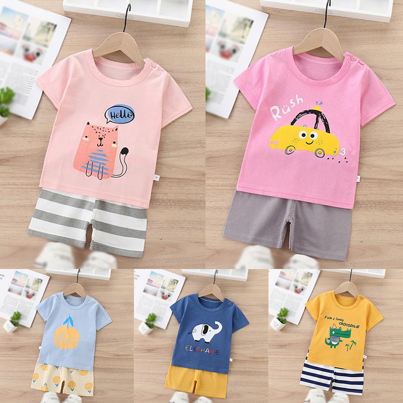 Áo thun tay ngắn và quần ngắn cho bé trai và bé gái