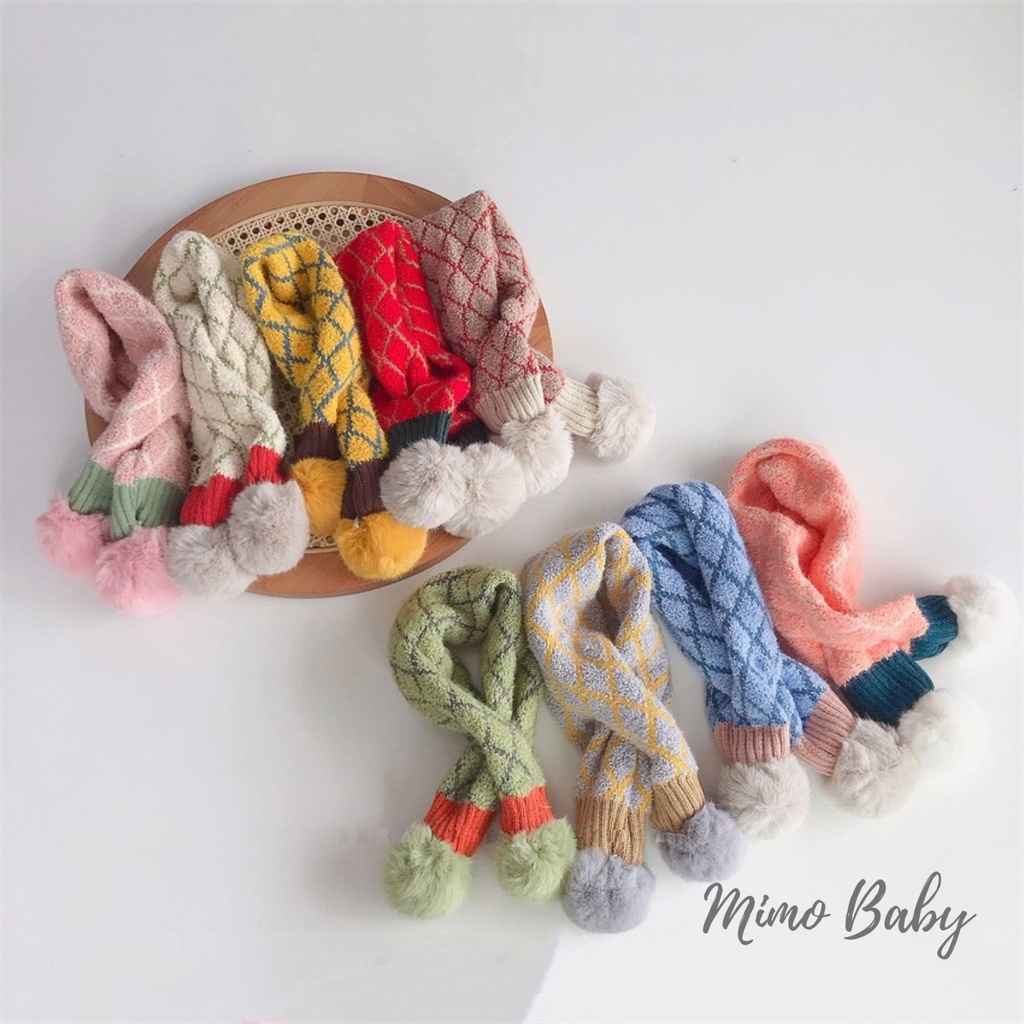 Khăn len nhung tuyết họa tiết sọc caro cao cấp cho bé Mimo Baby KL45