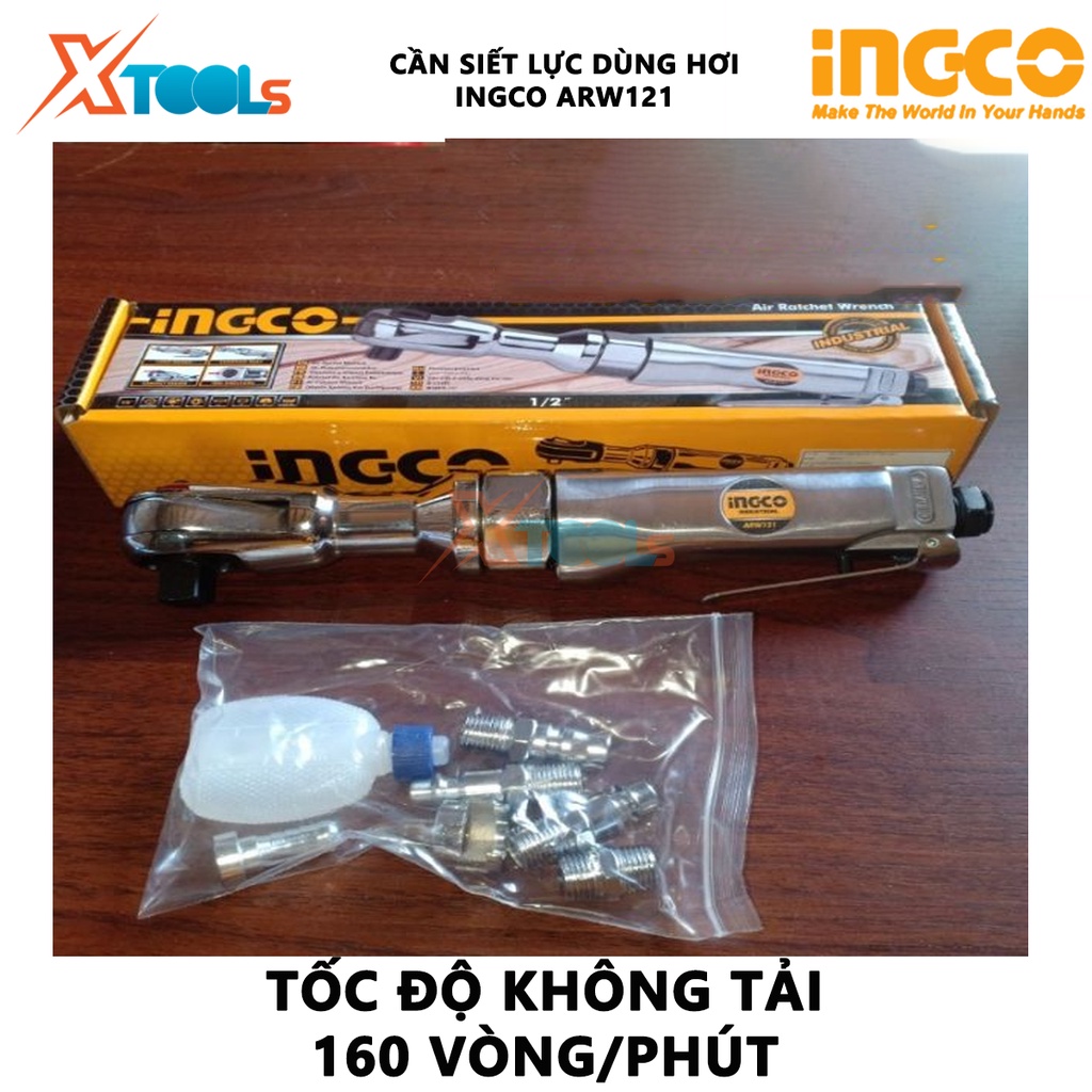 Cần siết lực INGCO ARW121 | cần siết 2 chiều dùng khí Lực siết 68 N.m, Tốc độ không tải 160 vòng/phút, 254x40x50mm cờ lê