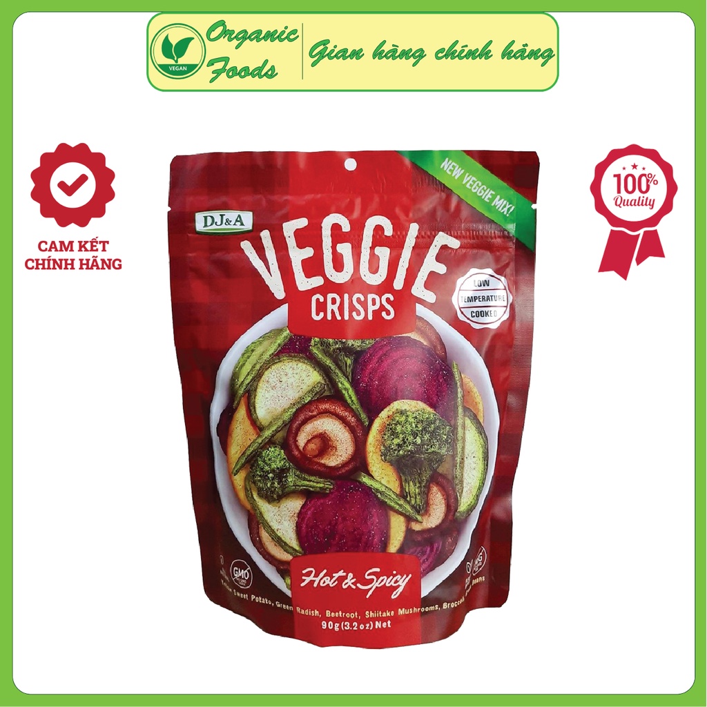 Rau củ sấy giòn ăn liền vị cay DJ&A 90g - Phù hợp ăn chay, KETO - DJ&A Veggie Crisps Hot & Spicy