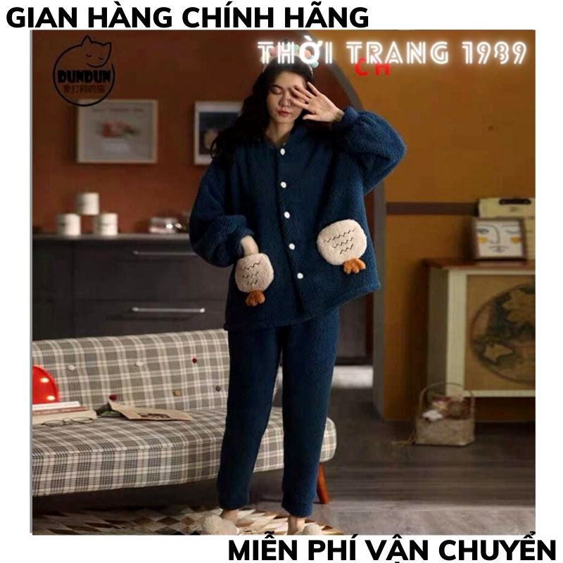 Bộ ngủ lông cừu nữ 🍀bộ lông khuy cài túi cà rốt hàng QC dày mềm mịn tay giữ nhiệt tốt ,bộ ngủ form rông hàn quốc TT1989 | BigBuy360 - bigbuy360.vn