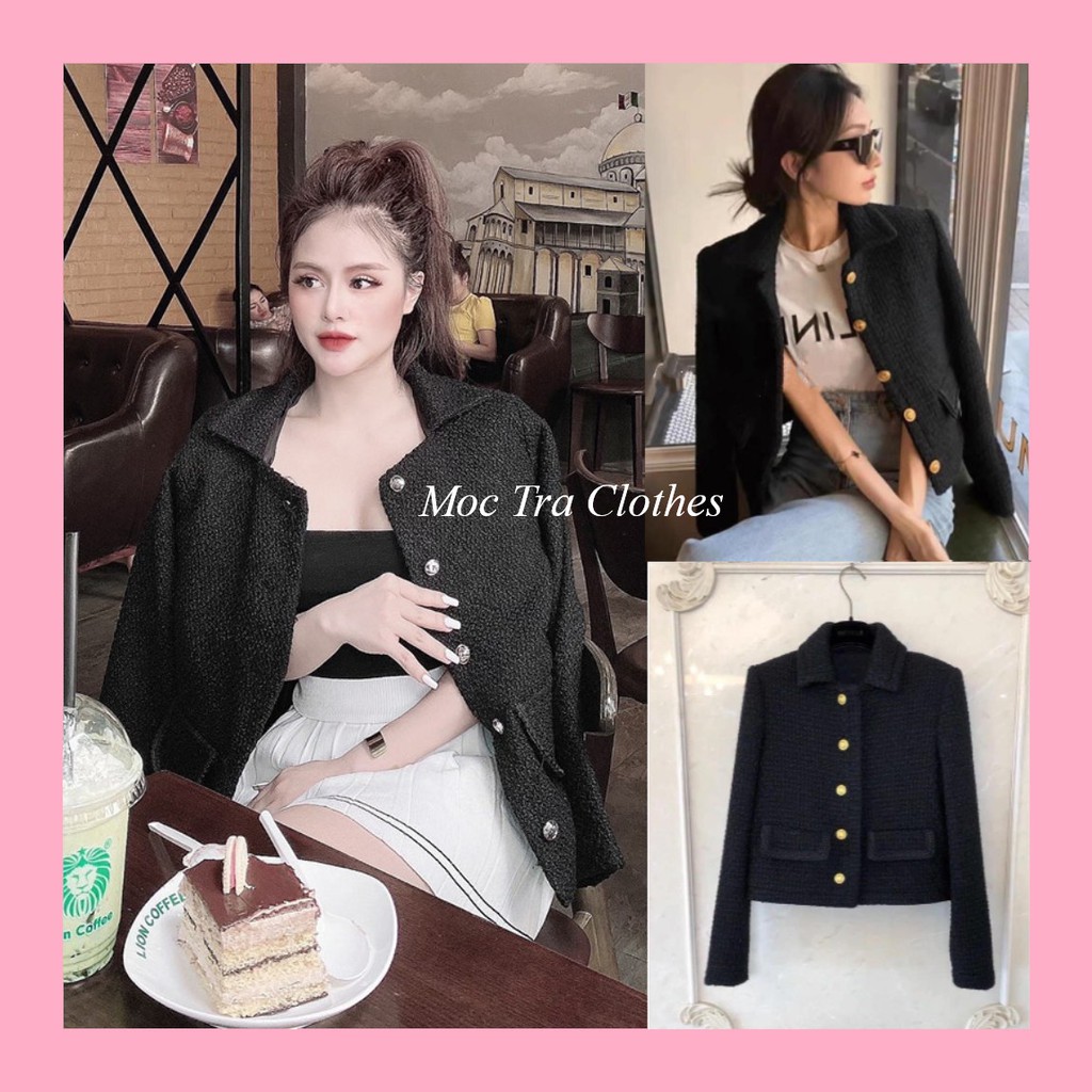 Áo dạ nữ TWEED thiết kế cổ bẻ dài tay Hàn Quốc tiểu thư, Áo khoác nữ mùa đông vintage trẻ trung rẻ đẹp