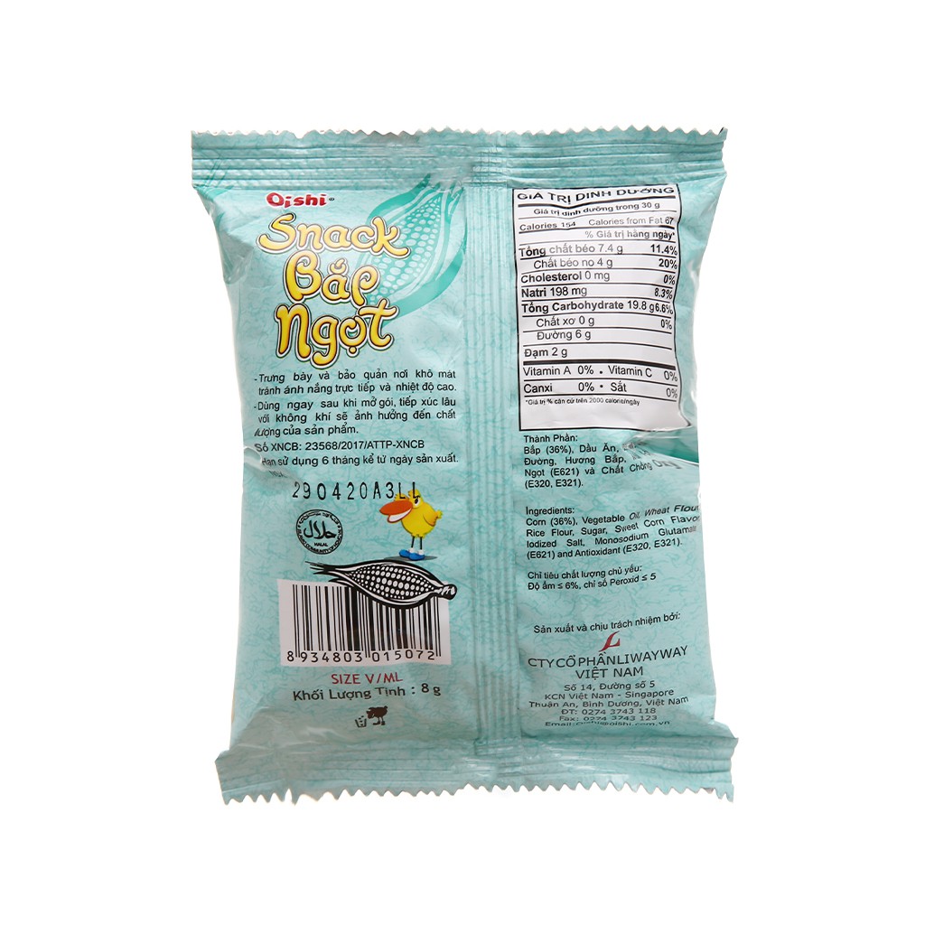 Bim bim Oishi snack bắp ngọt (bịch 20 gói 8g)