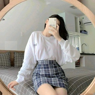 Bộ Chân Váy Kẻ Áo Thun Cautio Set Váy Chữ A Kèm Áo Phông Dài Tay
