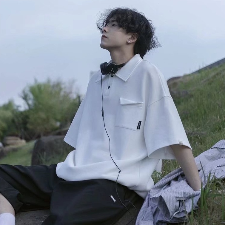 Áo polo Tay Ngắn Dáng Rộng Thời Trang Mùa Hè Phong Cách Hàn Quốc Cho Nam