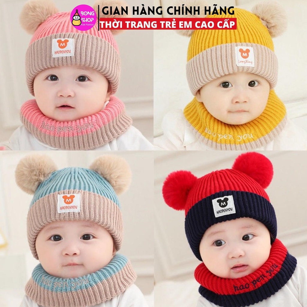 Mũ Len Cho Bé Kèm Khăn Quàng Cổ 0-3 Tuổi