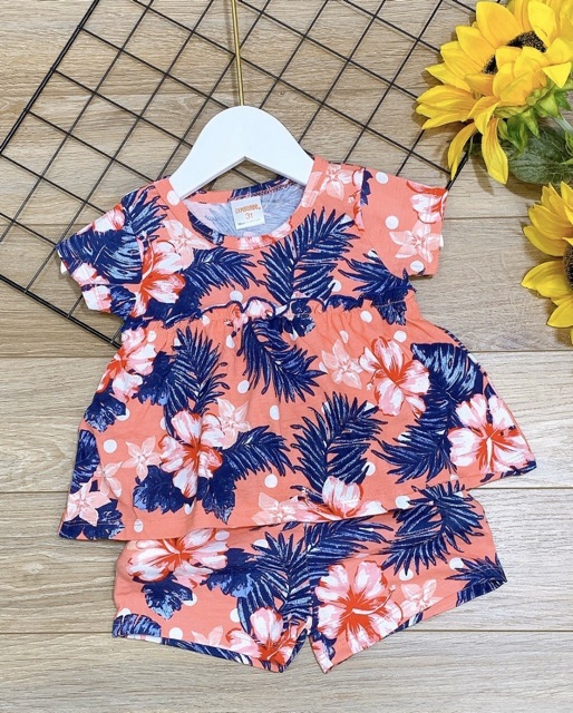 Bộ thun coton xuất dư tay ngắn quần đùi cho bé gái 072