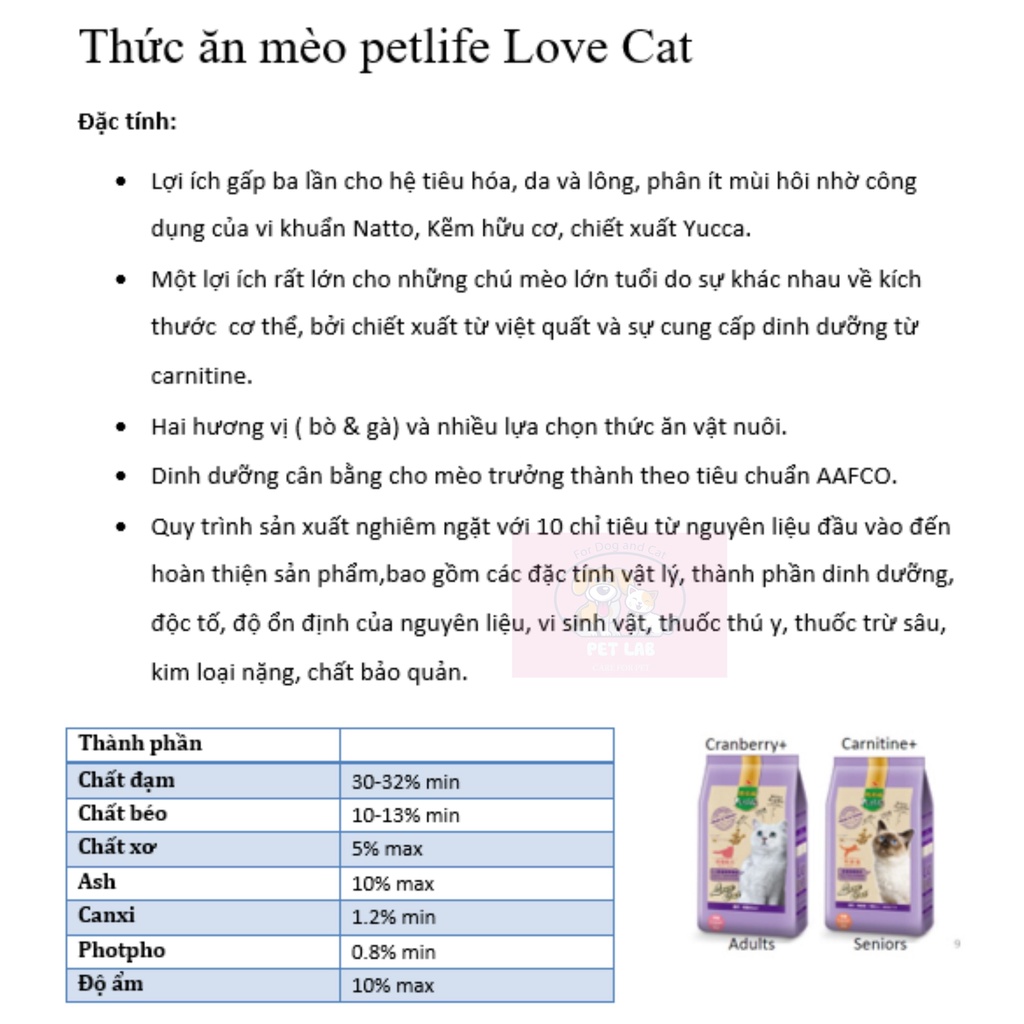 Thức ăn,hạt cho mèo Petlife Love cat 500g-1.5kg