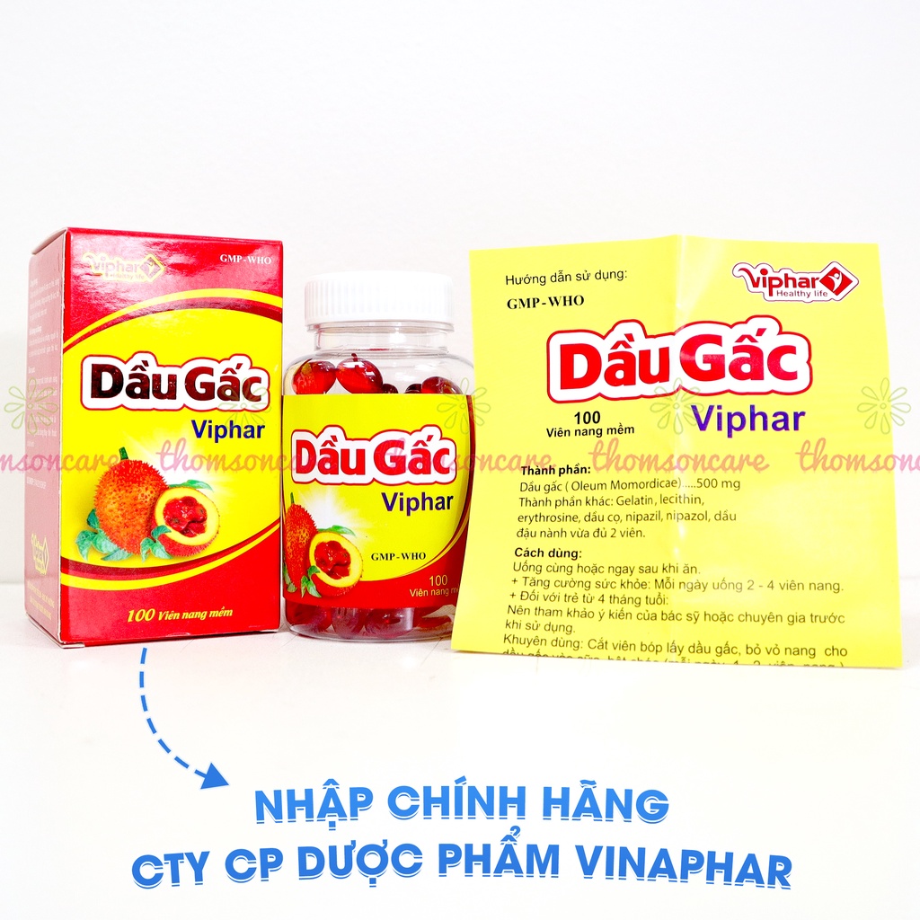 Viên uống Dầu gấc DHA Viphar - bổ sung vitamin A, cải thiện thị lực, giúp làm đẹp da - Lọ 100 viên