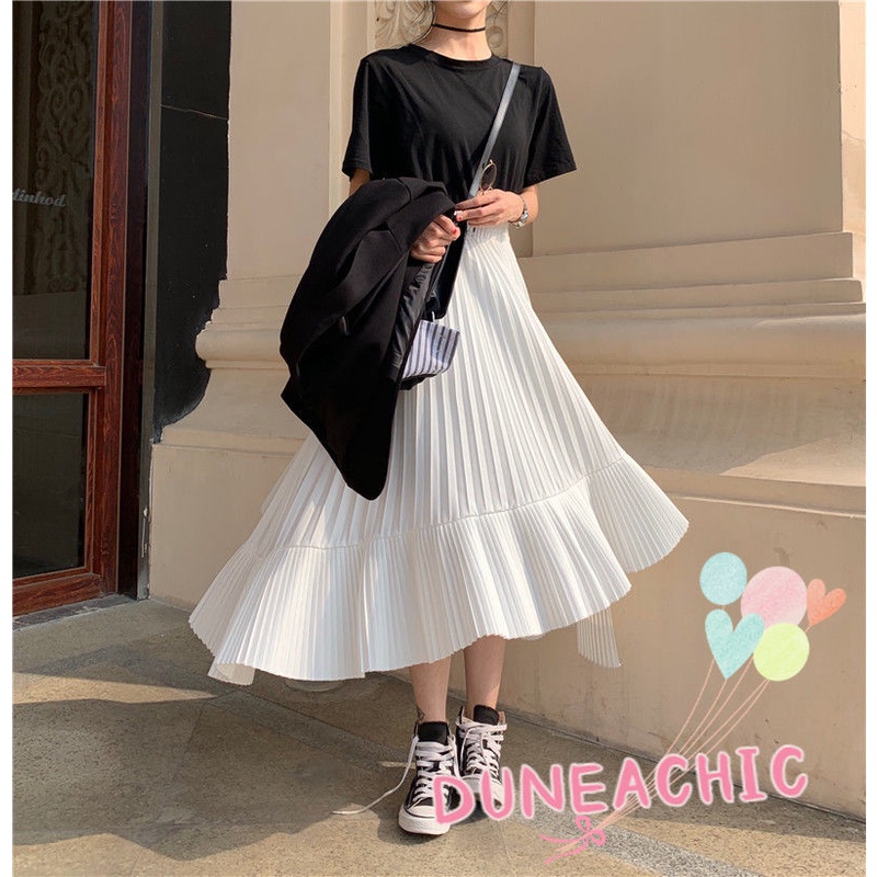 DUNEA Chân Váy Chiffon Xếp Ly Lệch Tà Thời Trang Cho Nữ