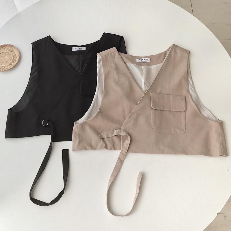 Áo Gile Nam nữ Unisex LOUIS màu ĐEN/NÂU  Áo Gile Croptop Nữ Thiết Kế Basic Chất Kaki Tây Mịn