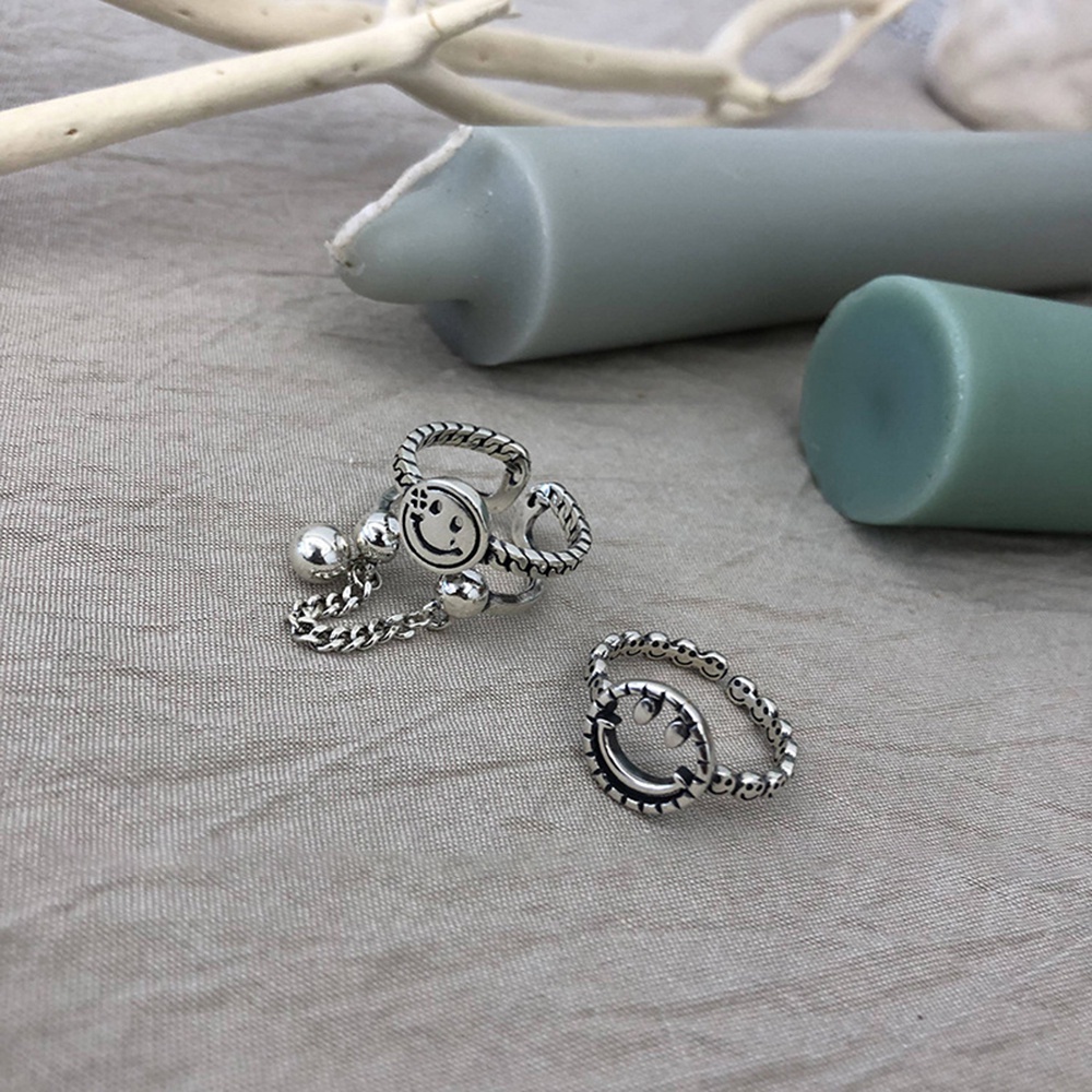 Nhẫn Mạ Bạc Hình Mặt Cười Thiết Kế Dây Xích Cổ Điển Phong Cách Hàn Quốc Cho Nữ