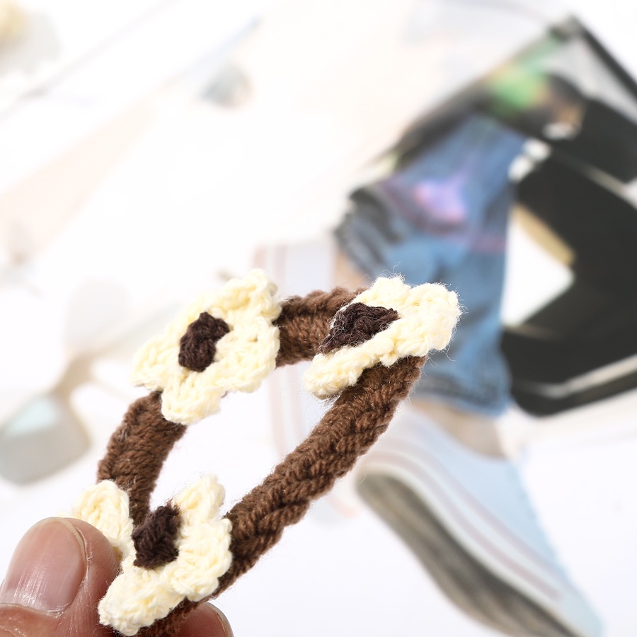 Dây buộc tóc vải len dệt kim đính hoa phong cách Hàn Quốc dễ thương thời trang mùa thu cho nữ