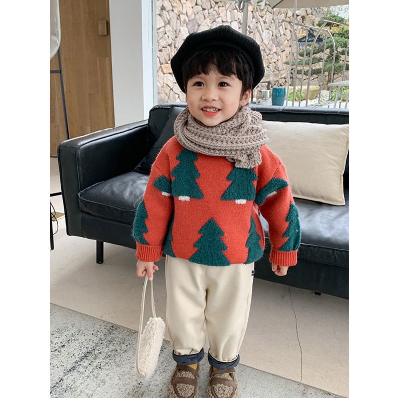 Áo sweater màu đỏ/ xanh lá cây họa tiết Giáng Sinh đáng yêu dành cho bé trai