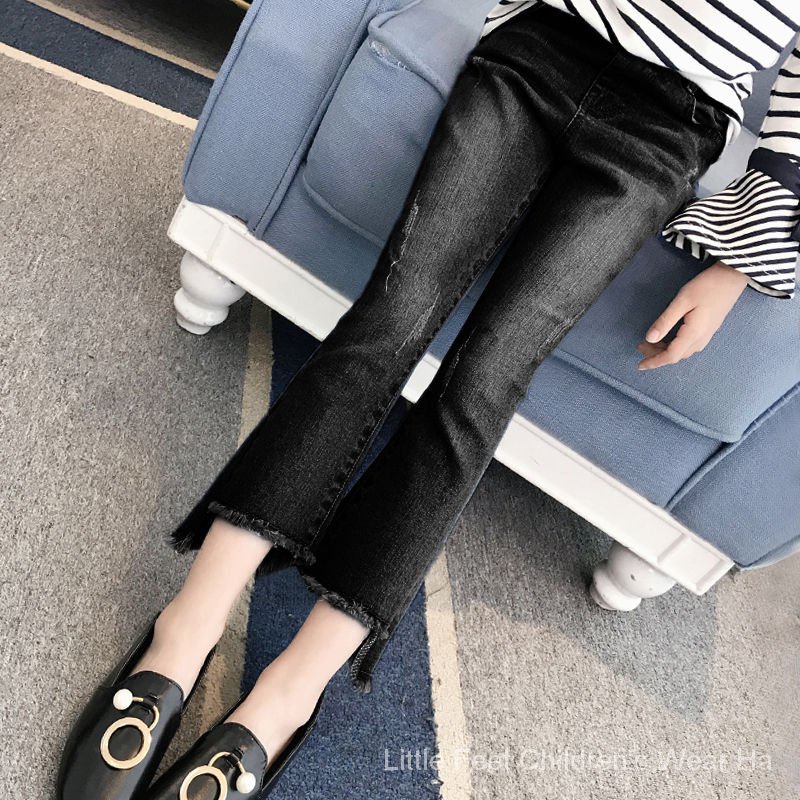 Quần jean dài màu đen co giãn thời trang xuân thu phong cách Hàn Quốc cho bé gái