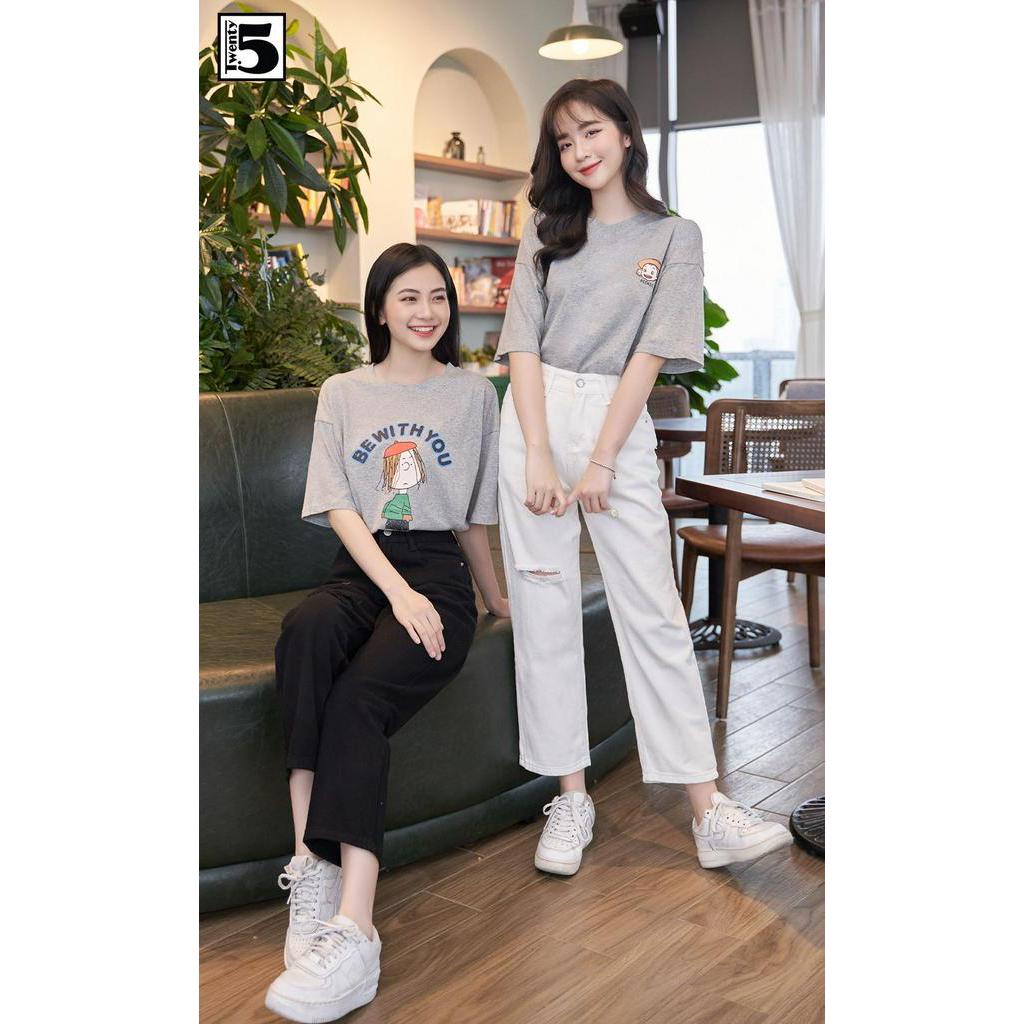 Quần jeans nữ ống rộng rách gối cá tính Twentyfive 3767