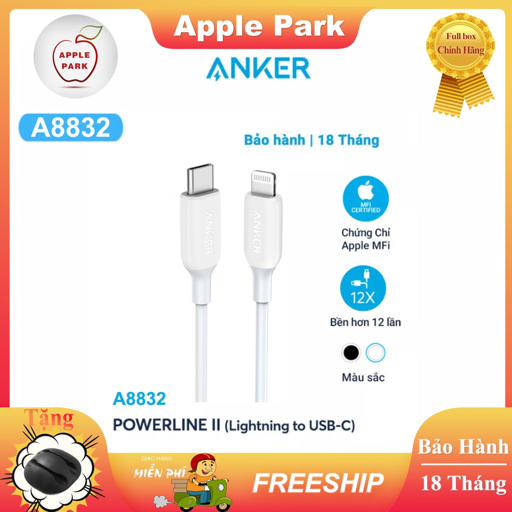 Cáp sạc Nhanh Anker A8832 Type-C to Lightning,Củ Sạc Nhanh A2615 30W,Cho iPhone PD 20W 12 Pro 11 XS X 8 Macbook iPad Pro