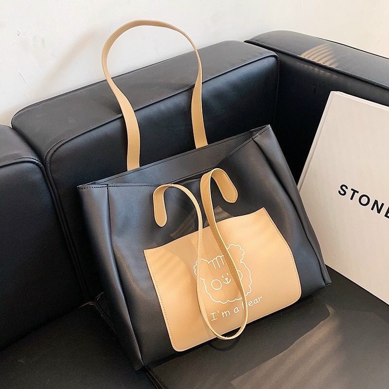 Túi xách đeo vai công sở kèm móc treo gấu dễ thương