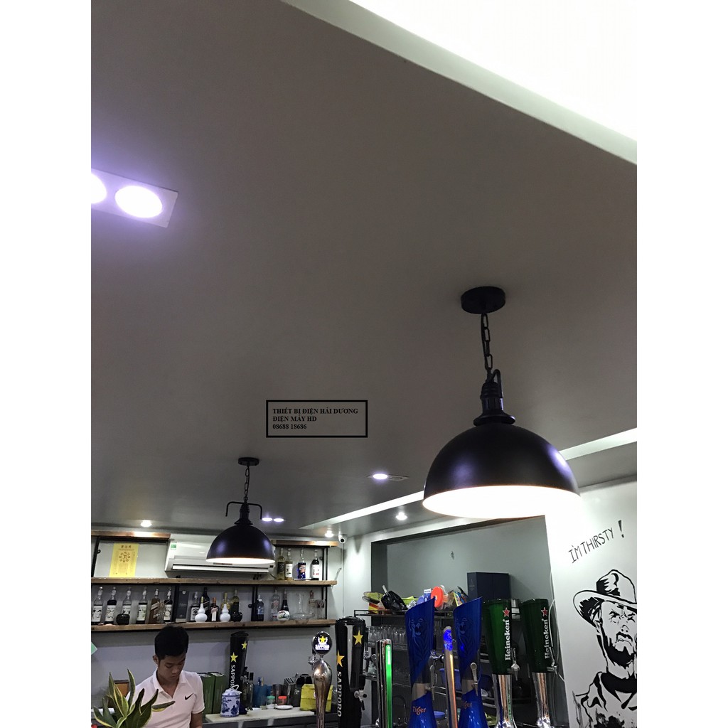 Chao thả trần chao dầu dây xích cổ điển D300 (Đen) - Đường kính chao đèn 30cm - Bảo hành 12 tháng