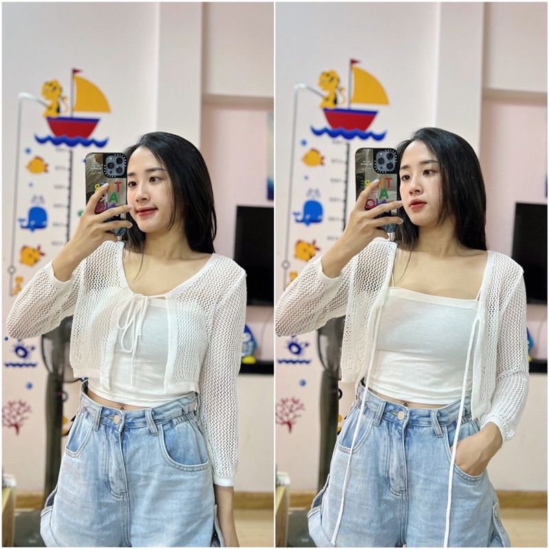 Áo choàng ren croptop