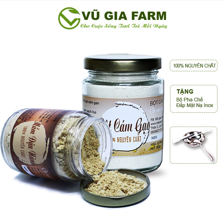 [Mã LTBAUAB14 giảm 7% đơn 99K] Combo Bột Cám Gạo + Mầm Đậu Nành Nguyên Chất Vũ Gia (100g/hũ) + Tặng Bộ Đắp Mặt