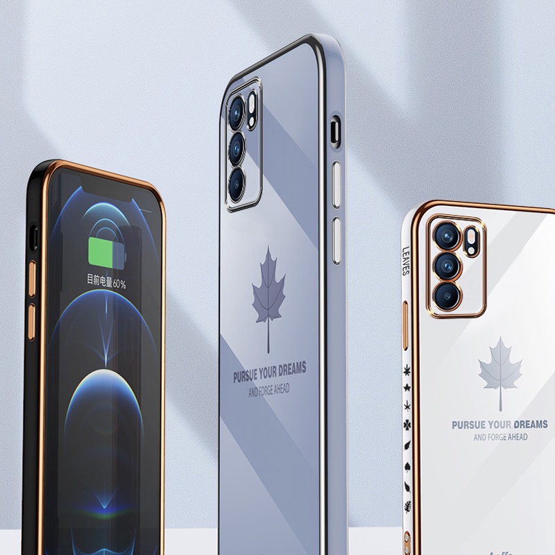 Ốp điện thoại mạ Koosuk silicone mềm họa tiết lá phong bảo vệ camera cho OPPO Reno 5 6 Pro 5G 6Z / Reno 4 4G 3 2F 2Z 2