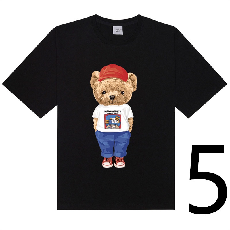 ADLV Áo Thun Cotton Tay Ngắn In Hình Gấu Cổ Điển Thời Trang Thường Ngày Cho Nam Nữ