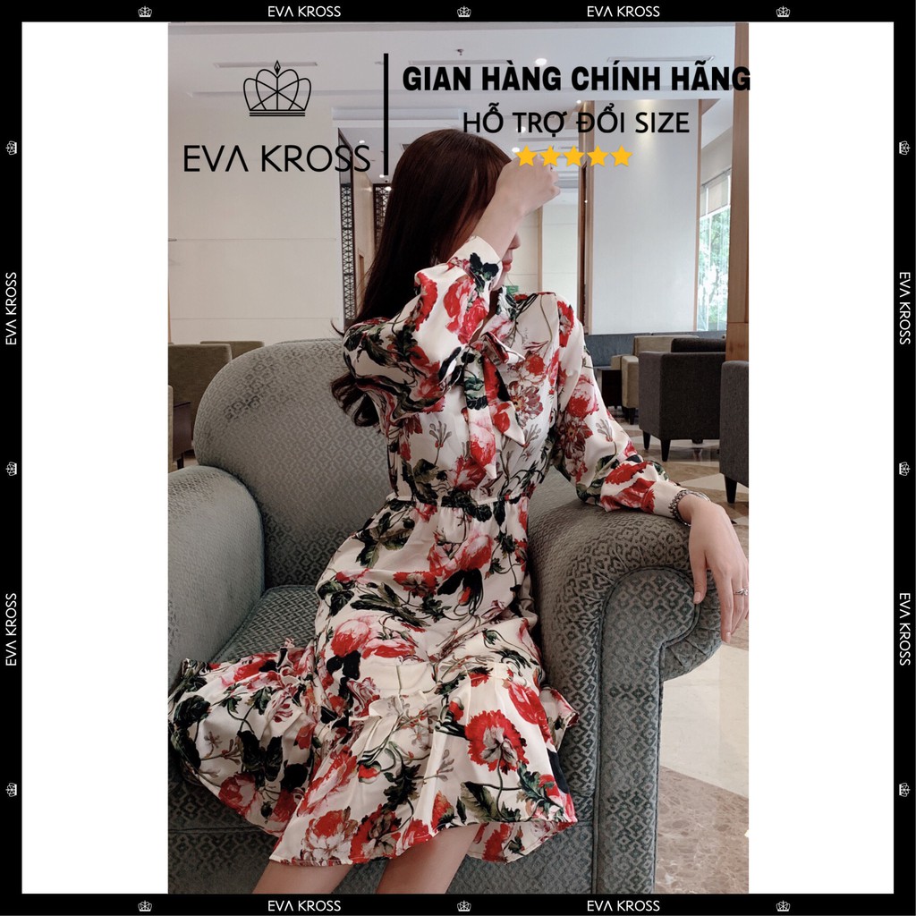 Đầm suông lụa hoa vintage chun eo EKS110 EVA KROSS