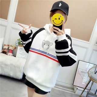 Áo Khoác Hoodie Nỉ Thời Trang Nữ 3 Sọc Mặt Gấu Cute❤️FREESHIP❤️