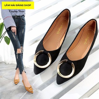 Mô tả sản phẩm Giày búp bê nữ da lộn mũi nhọn đính kim loại thời trang FWS0022 (Nhiều màu)