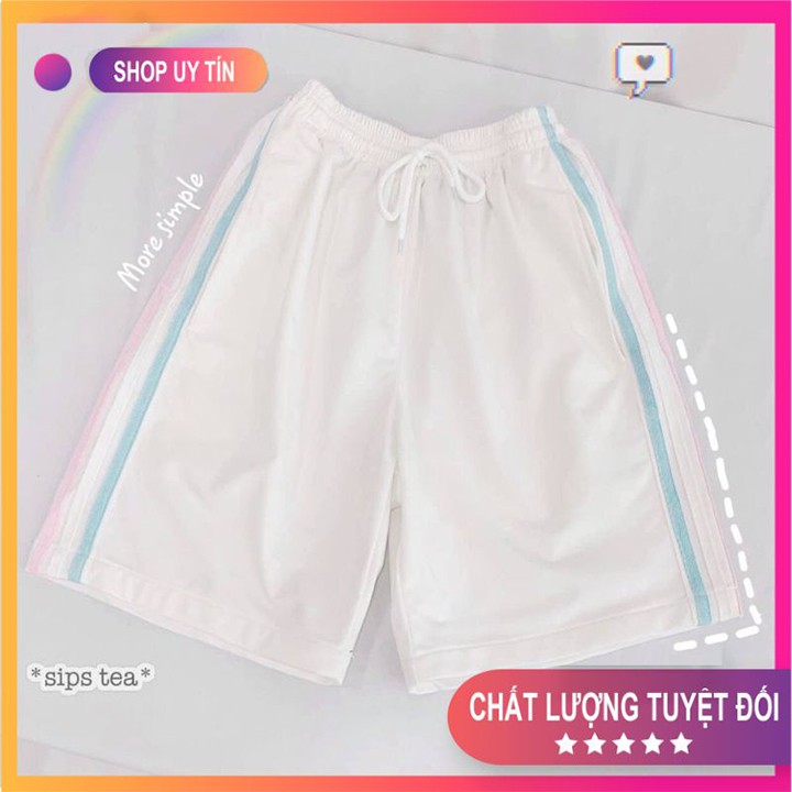 Quần Short ☀️[FREESHIP]☀️ Quần đùi 3 sọc cầu vồng-Unisex, chất liệu thun thoáng mát-dễ phối đồ Mã TT12