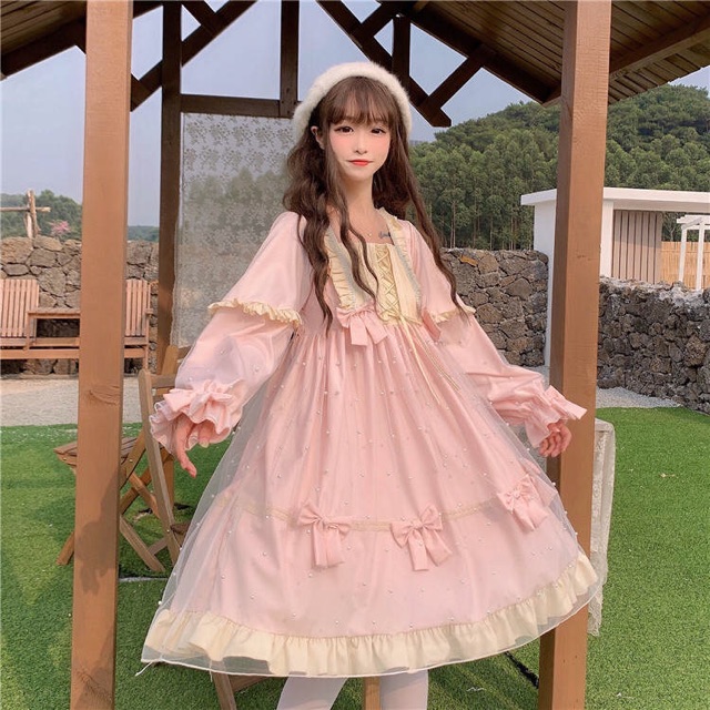 [Order] YAS0680-Váy Lolita cổ vuông phối lưới đính cườm