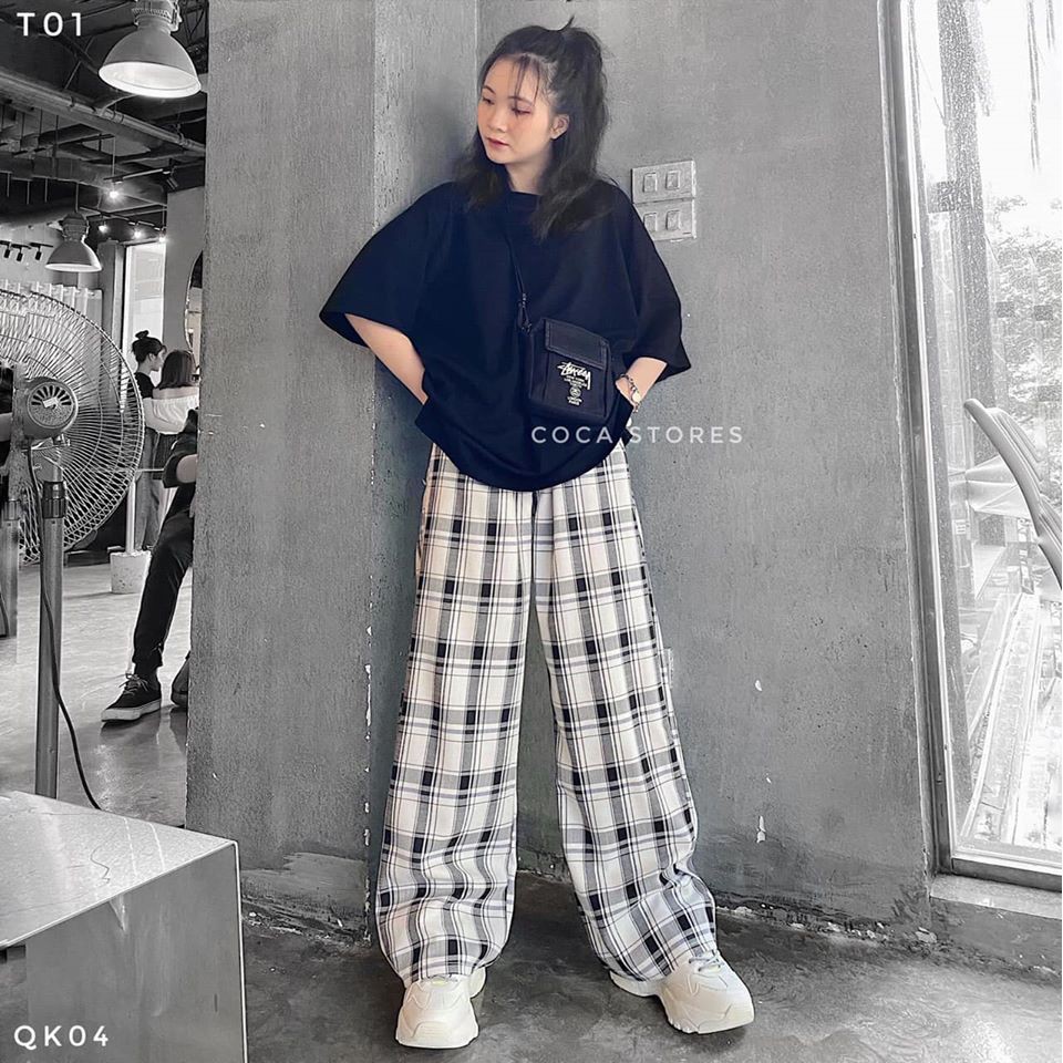 Quần kẻ caro nữ ⚡SALE LỖ LẤY ĐÁNH⚡ GIÁ Quần  culottes sọc ống rộng hack chân ulzzang OBIKING