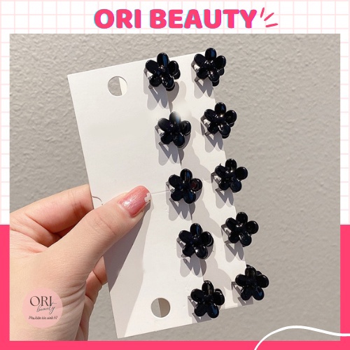 Kẹp Tóc Càng Cua Mini Hình Bông Hoa Màu Đen Phong Cách Hàn Quốc Dùng Để Kẹp Tóc Mái