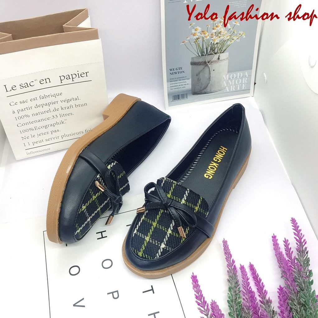 Giày lười slip on nữ phối dạ đính nơ thời trang hàng cao cấp chuẩn đẹp-GL15 | WebRaoVat - webraovat.net.vn