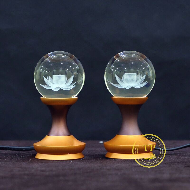 ĐÔI ĐÈN CẦU HOA SEN,THÂN NÂU CHÂN VÀNG, CAO 12.5CM TM121273