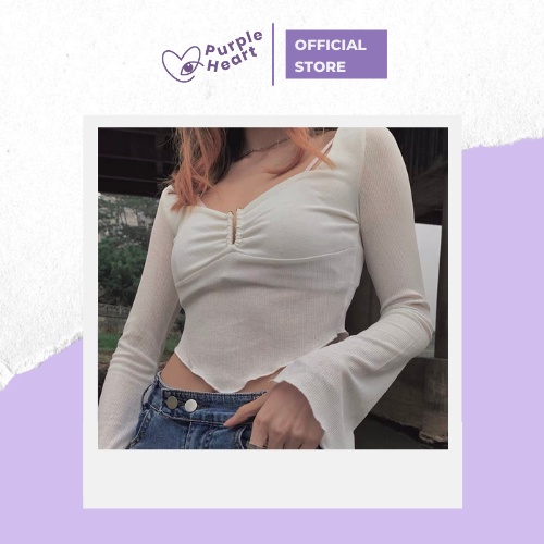 Bella Top - Áo croptop tay loe cho nữ Purple heart